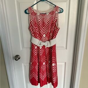 Dress Barn Peach and White Geometric Pattern Dress